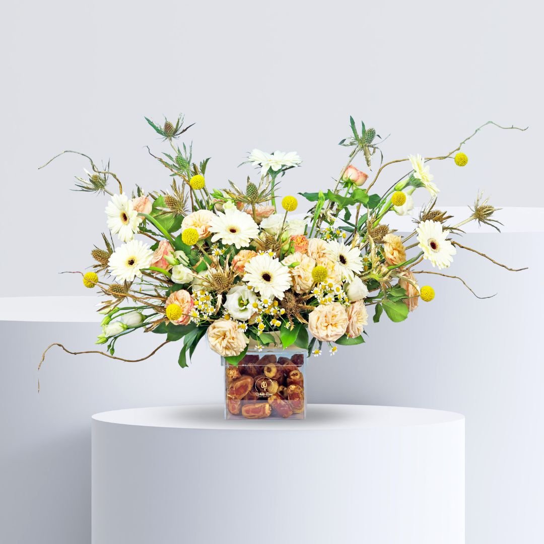 Dates and Delights Arrangement - Flowers and 500g Dates Gift
