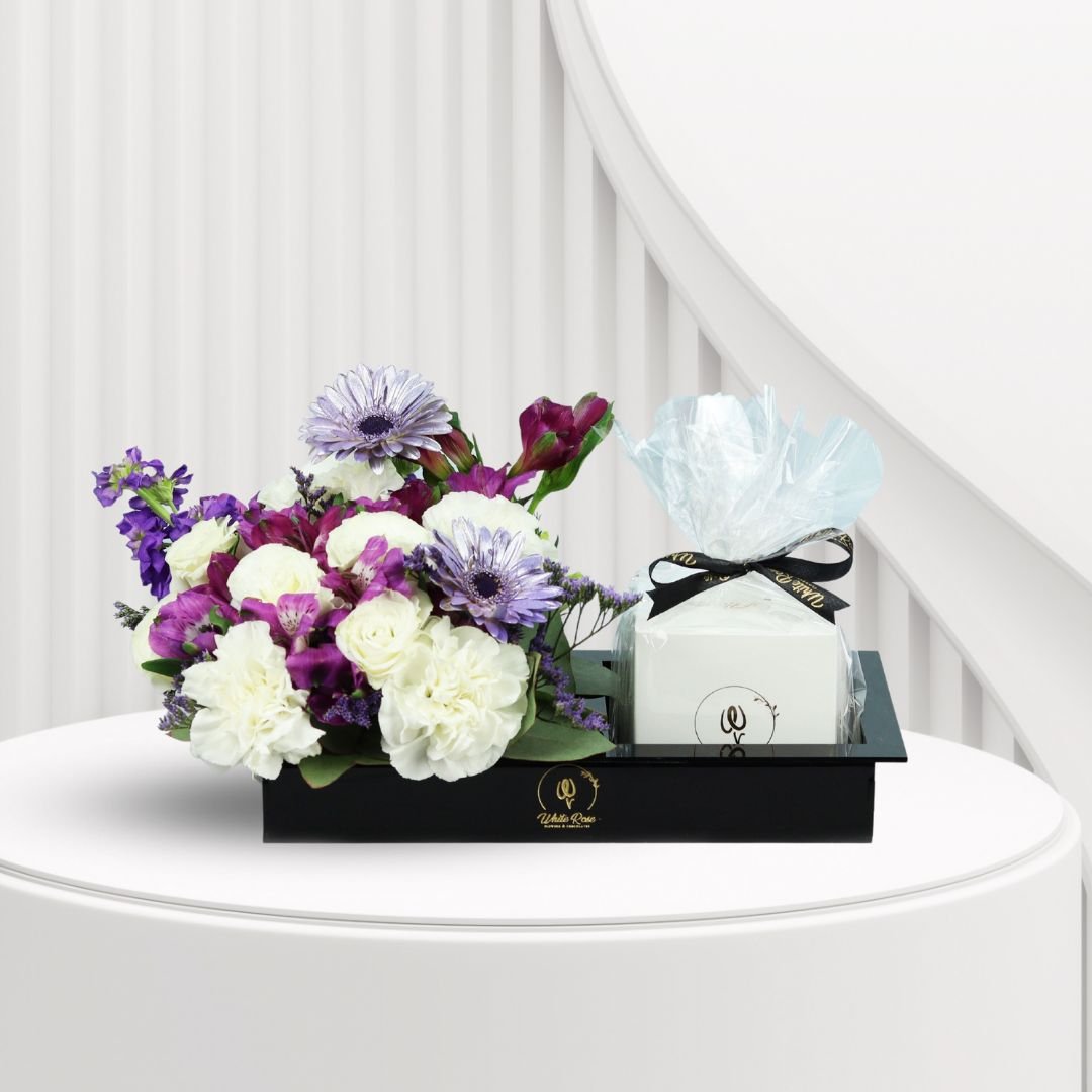 Purple Floral Chocolate Tray - Elegant Flowers with 300g Chocolate