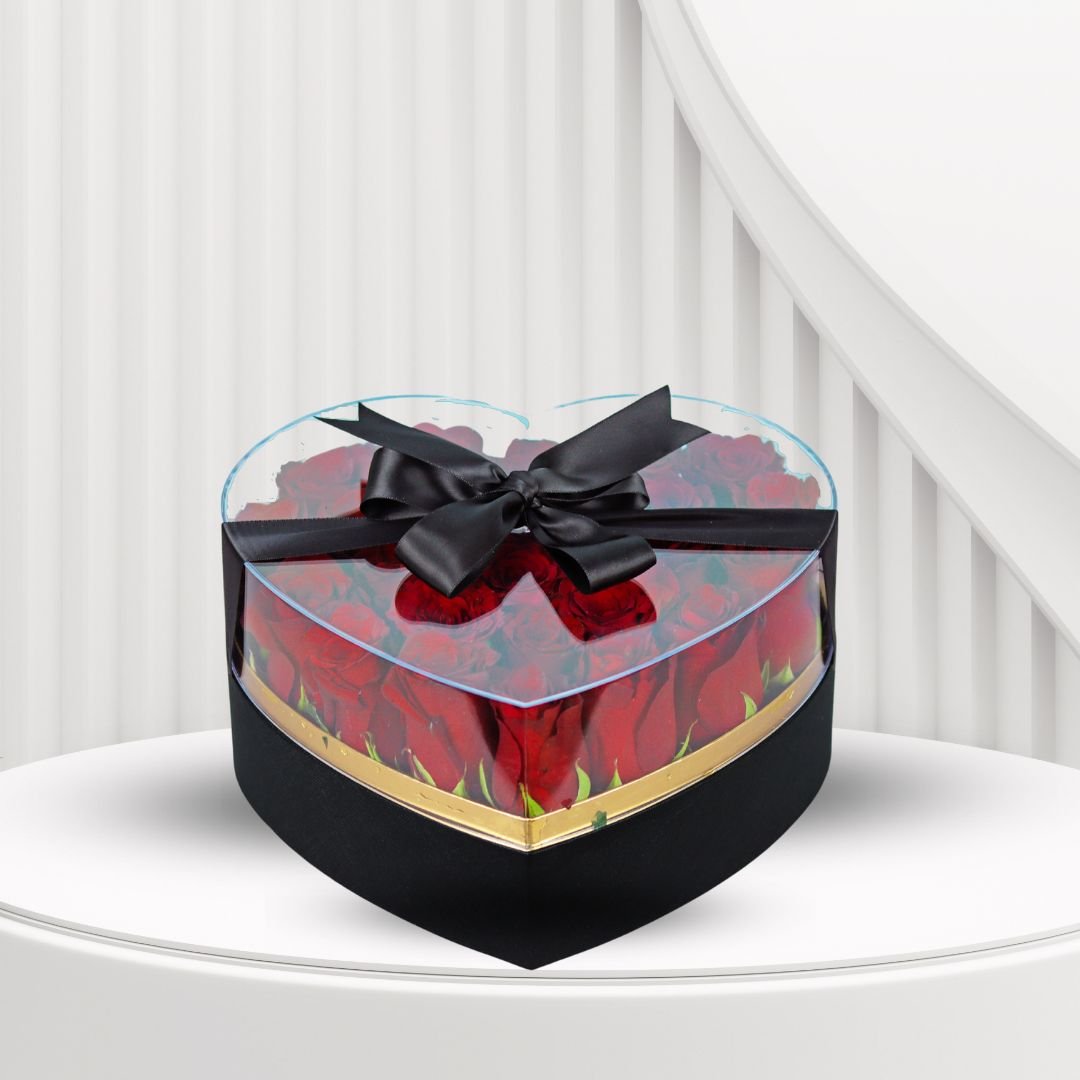 Romantic Heart Box - Red Roses in Heart-Shaped Acrylic Box