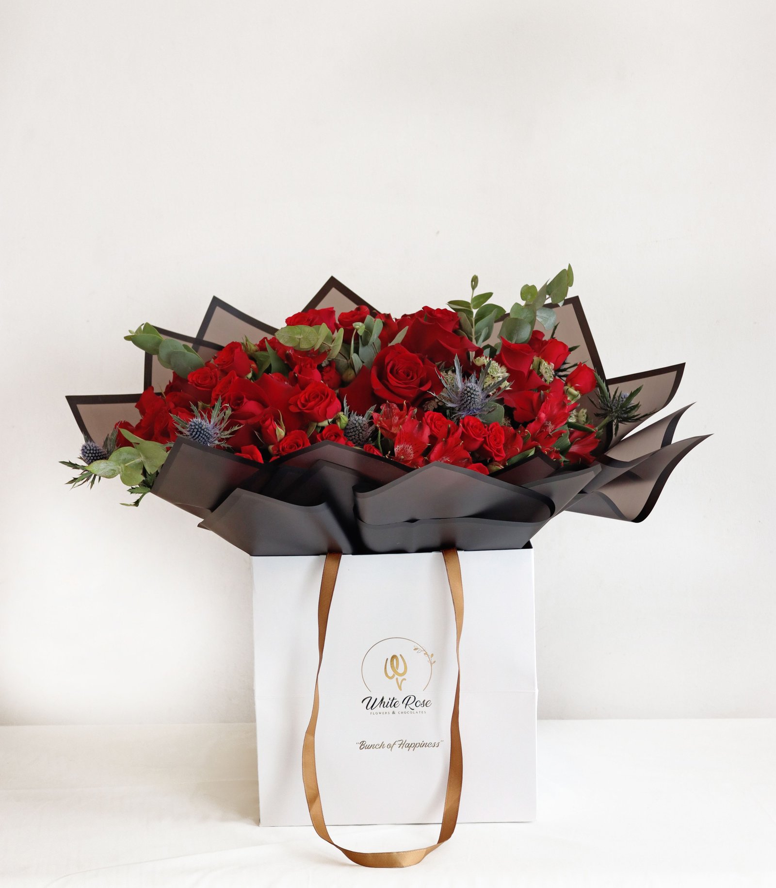 Red Sensation Bouquet - Captivating Red Roses and Alstroemeria in Bag
