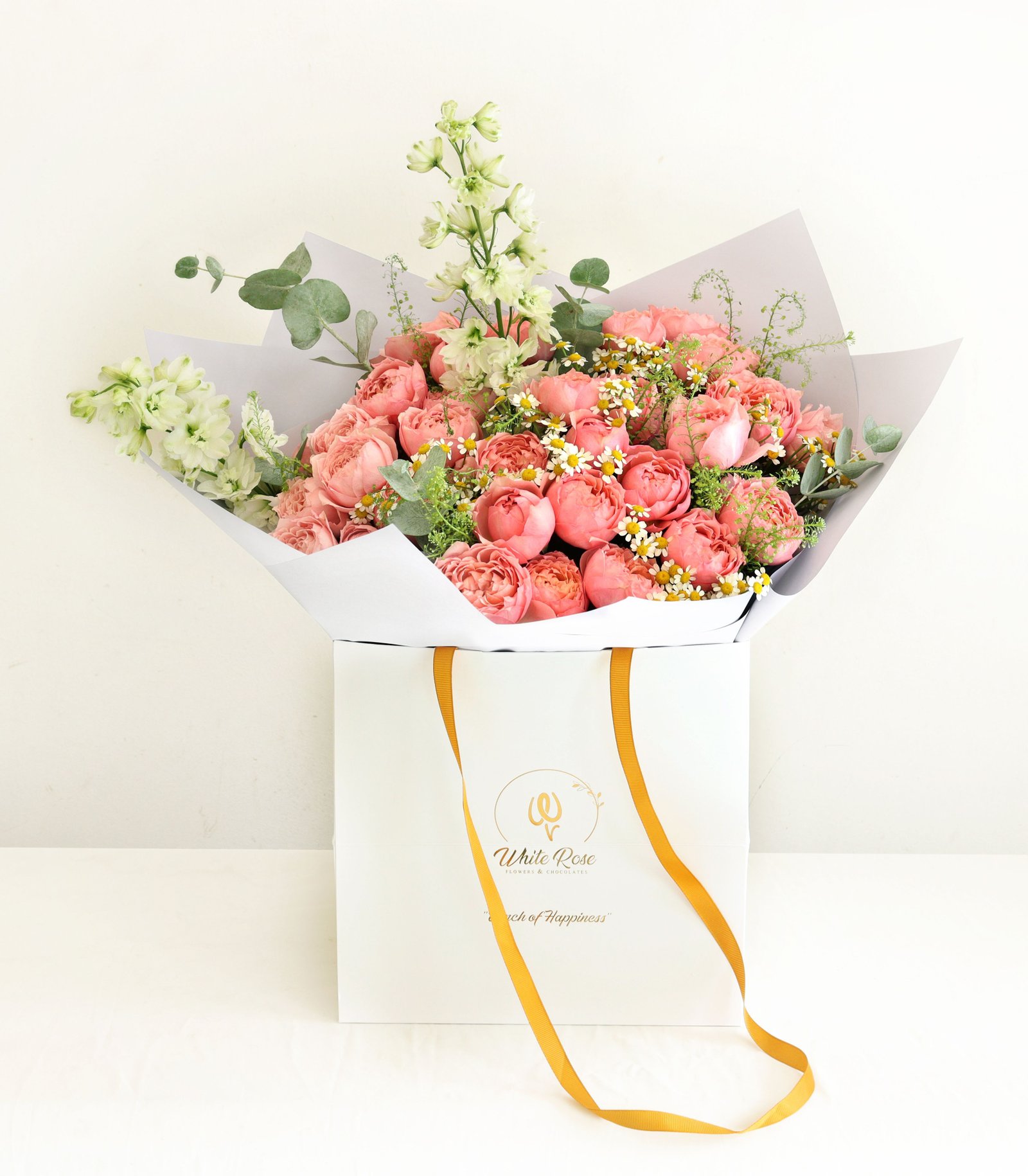Delphinium Julietta Bouquet - Elegant Floral Gift in Chic Bag