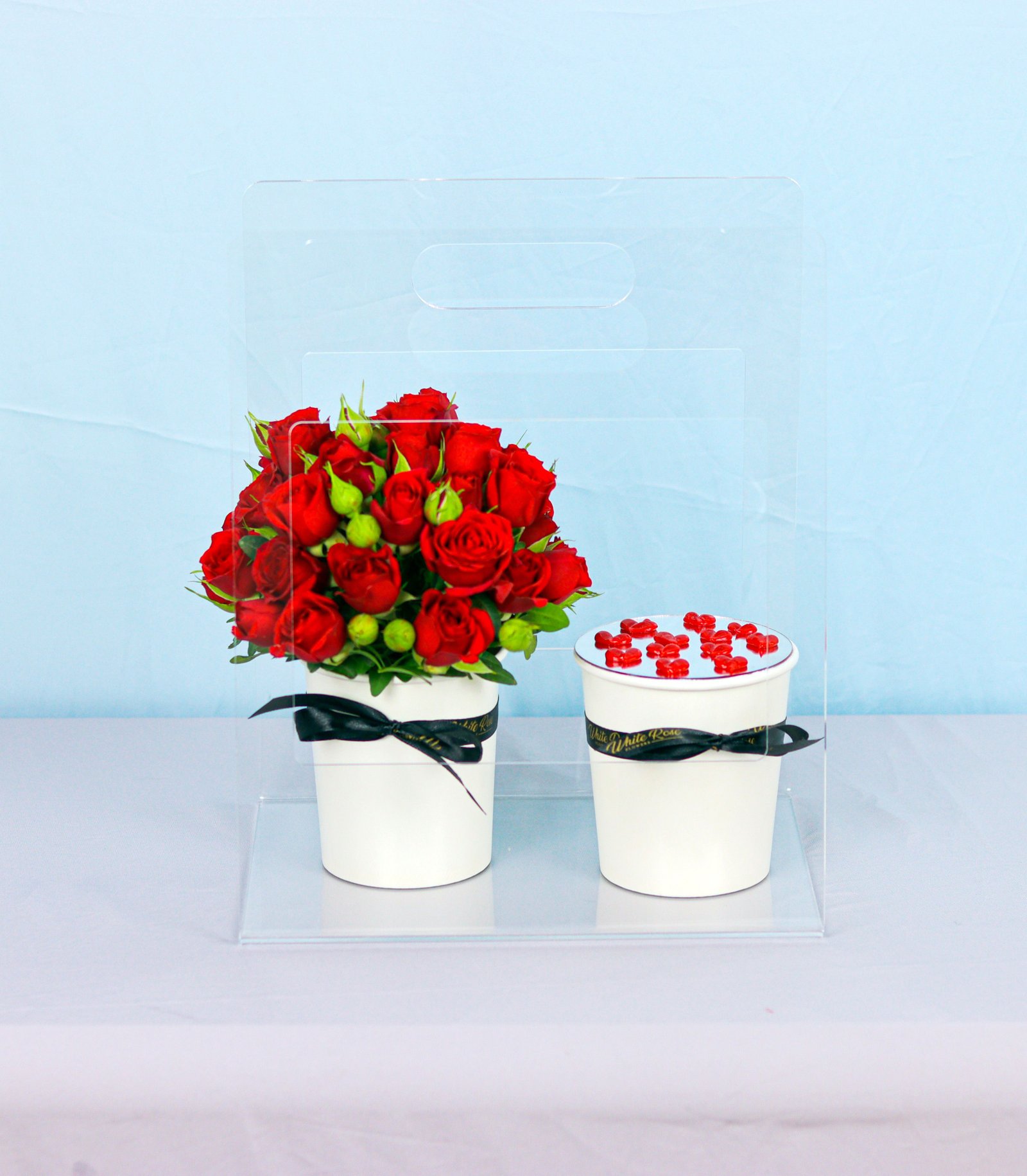 Cup of Love Gift Bag - Red Roses and Cake in Acrylic Bag