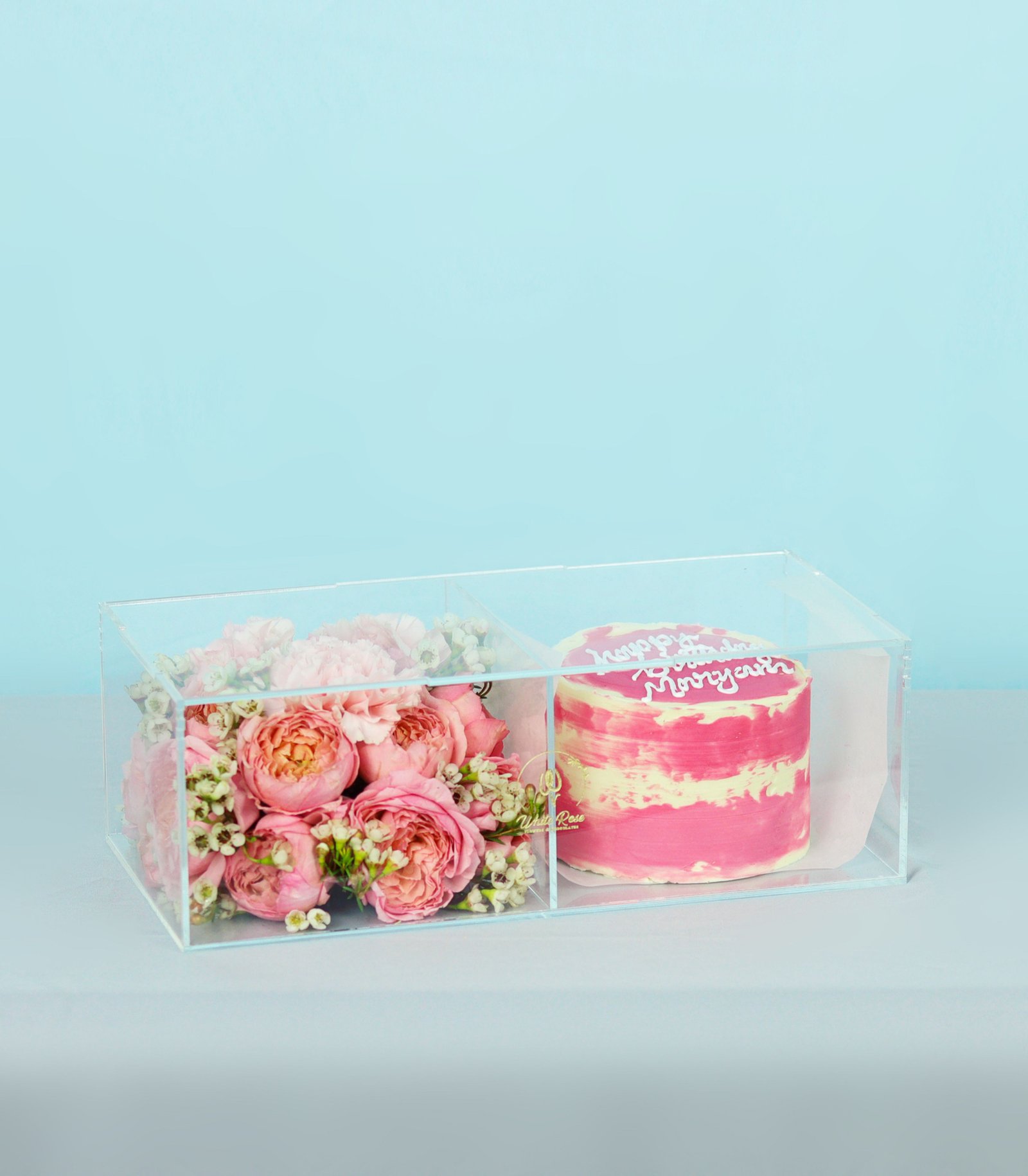 Butter Cream Cake Floral Box - Roses, Carnations, and Cake Gift