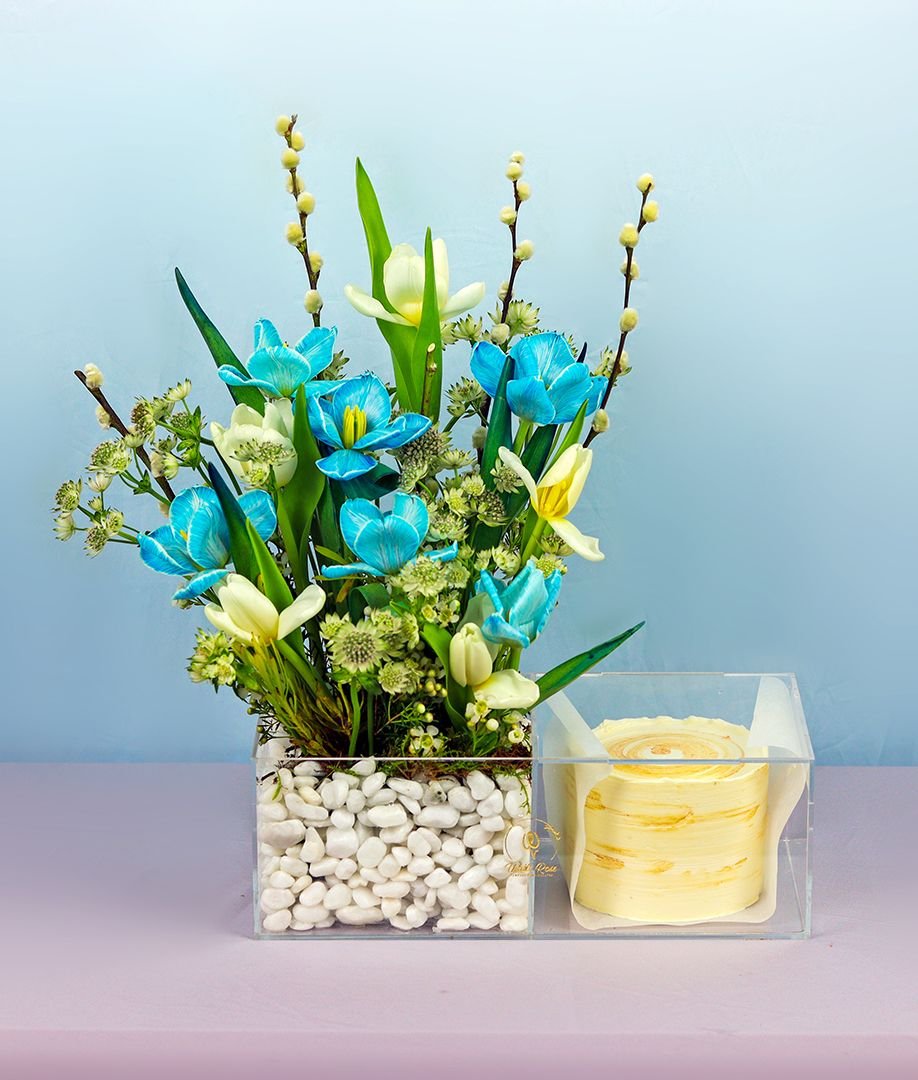 Tulip Symphony Cake Tray - Flowers and Cake in Acrylic Box