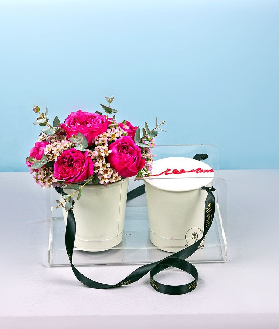 Floralicious Cake Cup - Roses and Cupcake in Acrylic Box