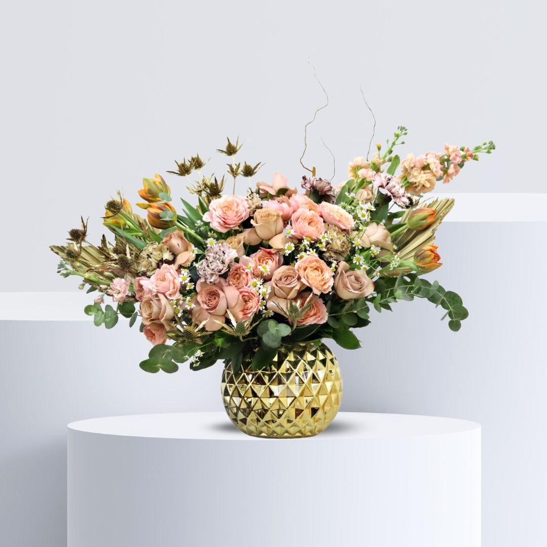Dream Realm Arrangement - Elegant Flowers in Luxurious Gold Vase