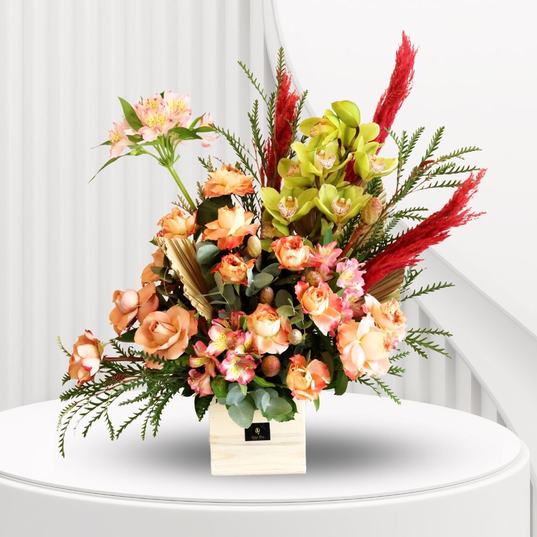 Heart Strings Arrangement - Captivating Flowers in Rustic Wooden Box