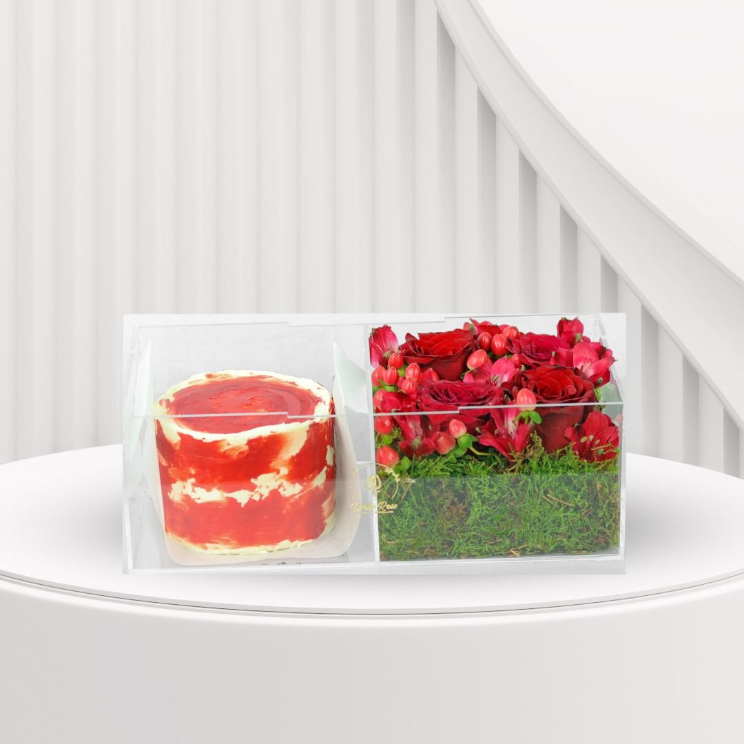 I Choose You Gift Box - Red Roses, Alstroemeria, and Cake