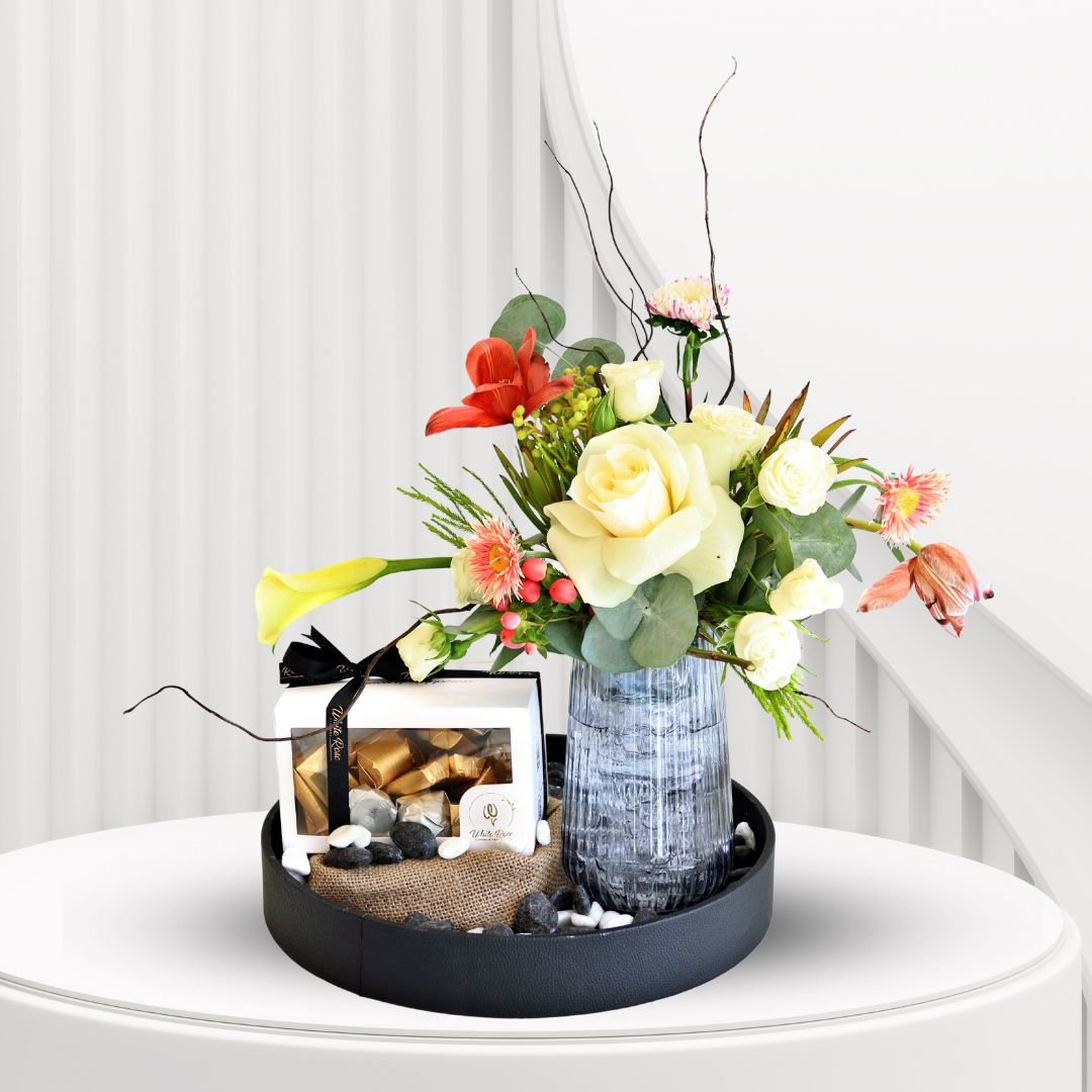 Peace and Joy Chocolate Tray - Flowers and Chocolates Gift Set