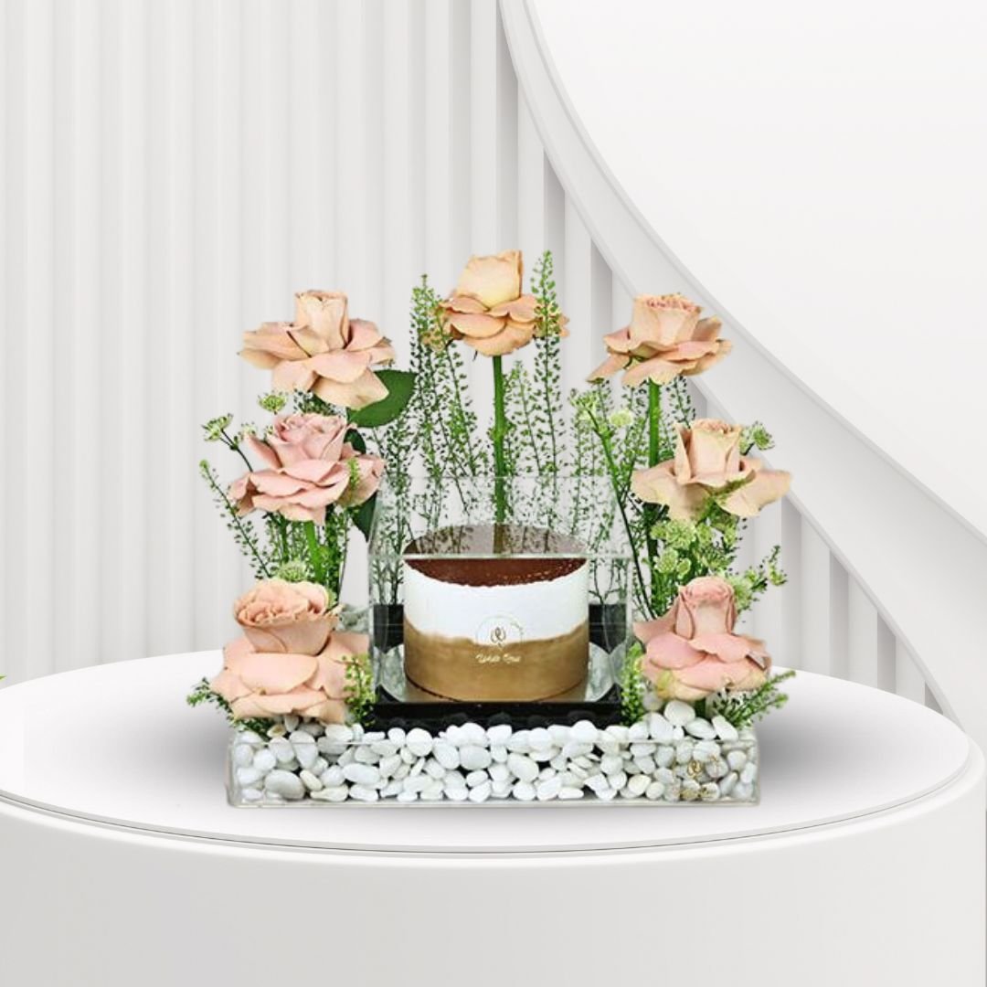 Pretty in Brown Arrangement - Cappuccino Roses with Cake