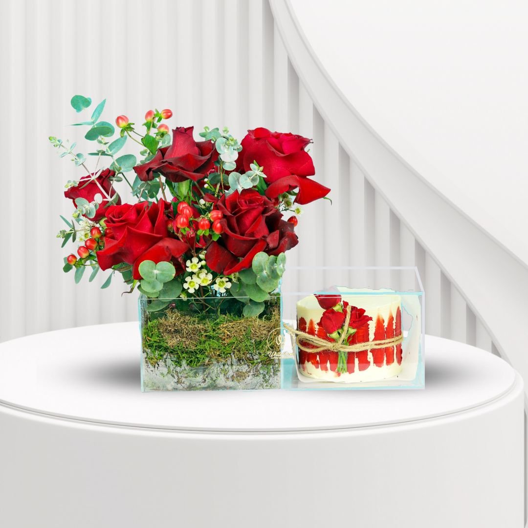 Sending Love Gift Set - Red Roses and Buttercream Cake