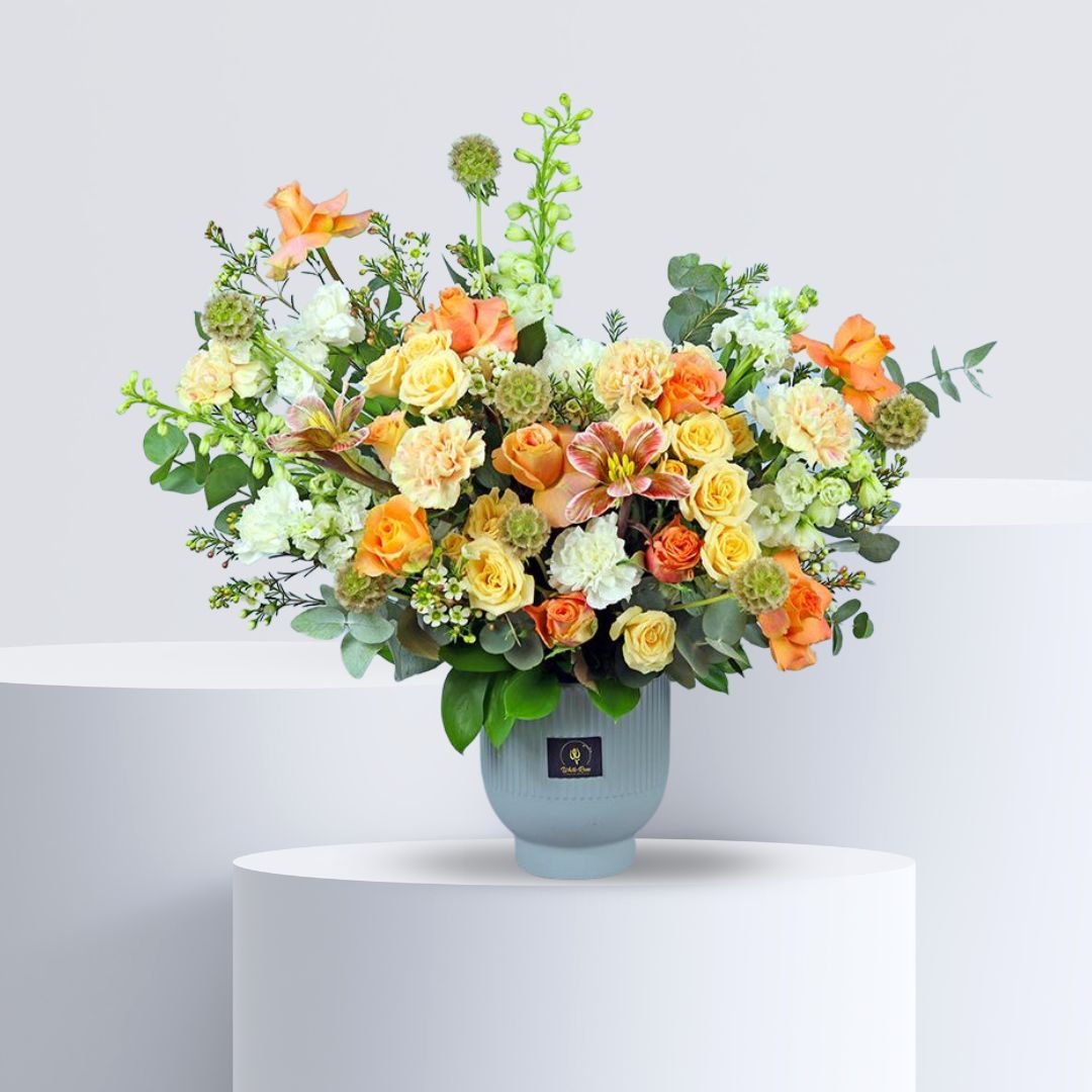 Spring Blooms Ceramic Vase - Vibrant Floral Arrangement