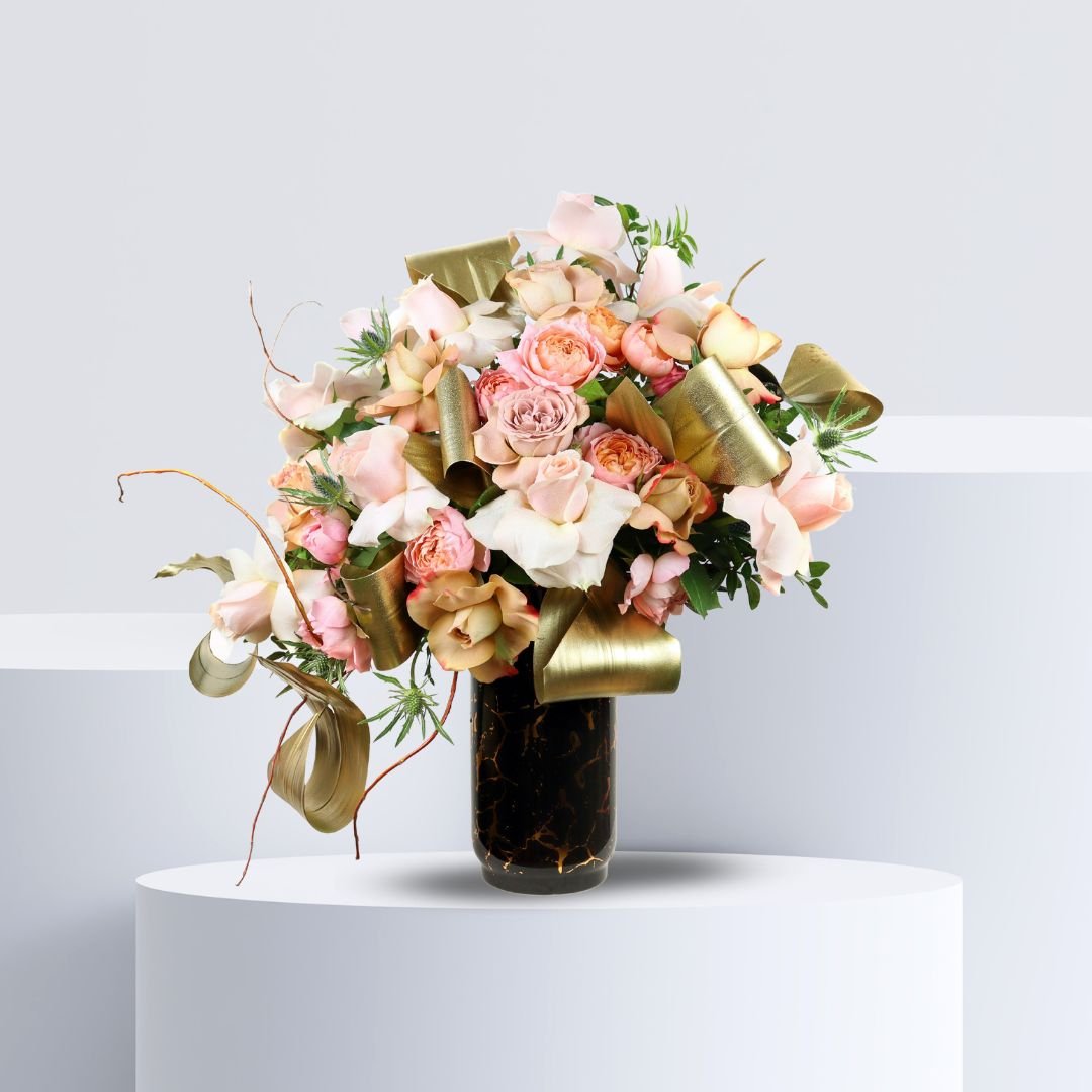Spring Vibes Arrangement - Vibrant Flowers in Black Vase
