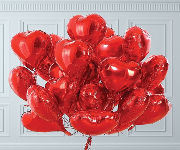 21 Red Heart Foil Balloons - Helium Filled Party Decor