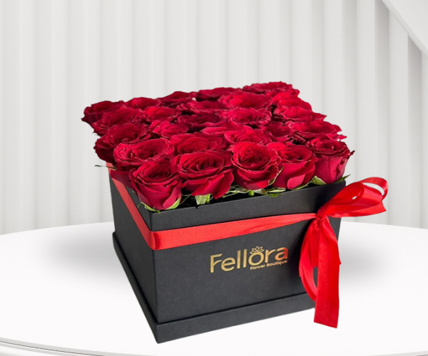 Fancy Love Floral Box - 25 Red Roses in Elegant Black Box