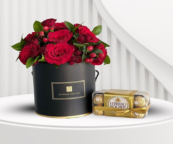 For You Gift Set - Red Flowers and Ferrero Rocher Chocolates