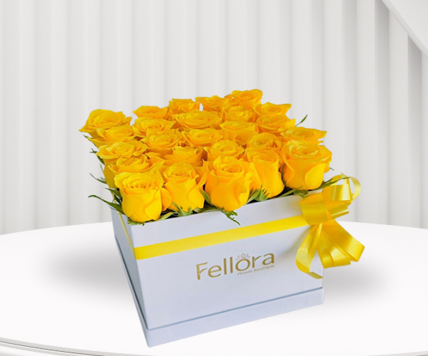 Joy of Love Floral Box - 25 Yellow Roses in Elegant White Box