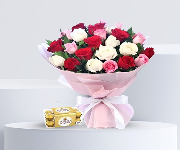Mix of Pink Bouquet with Chocolate Box