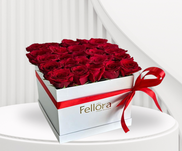 Tender Love Floral Box - 25 Red Roses in Elegant White Box