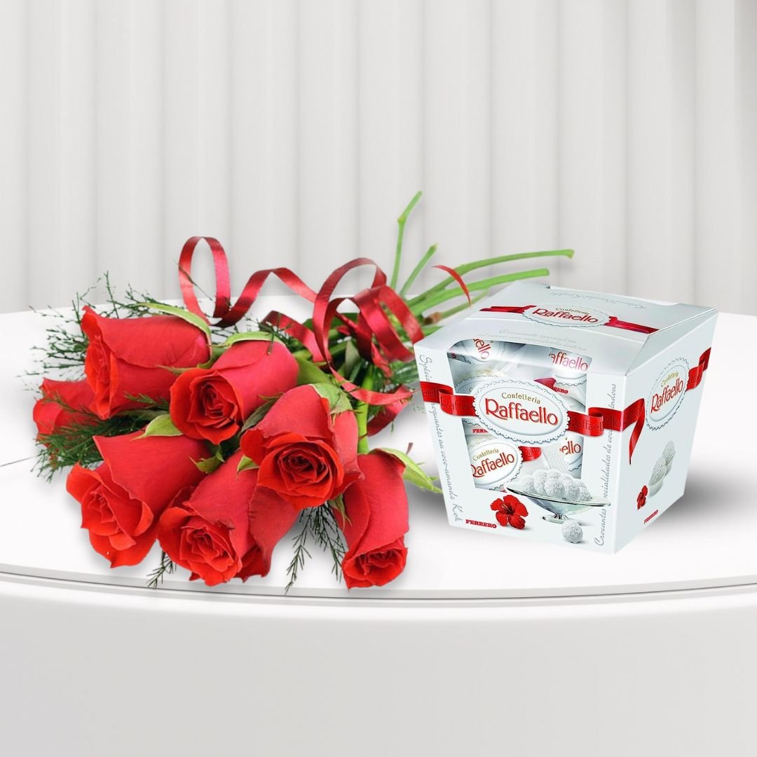Red Rose with Raffaello Chocolate