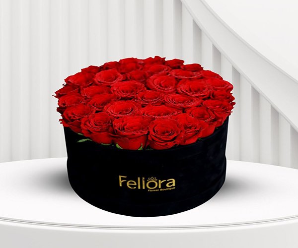 Red Roses Black Box - Luxurious Floral Arrangement