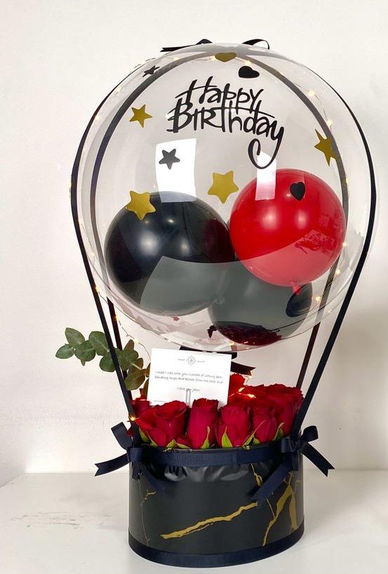 Love-filled Rose Bouquet Box with Balloons